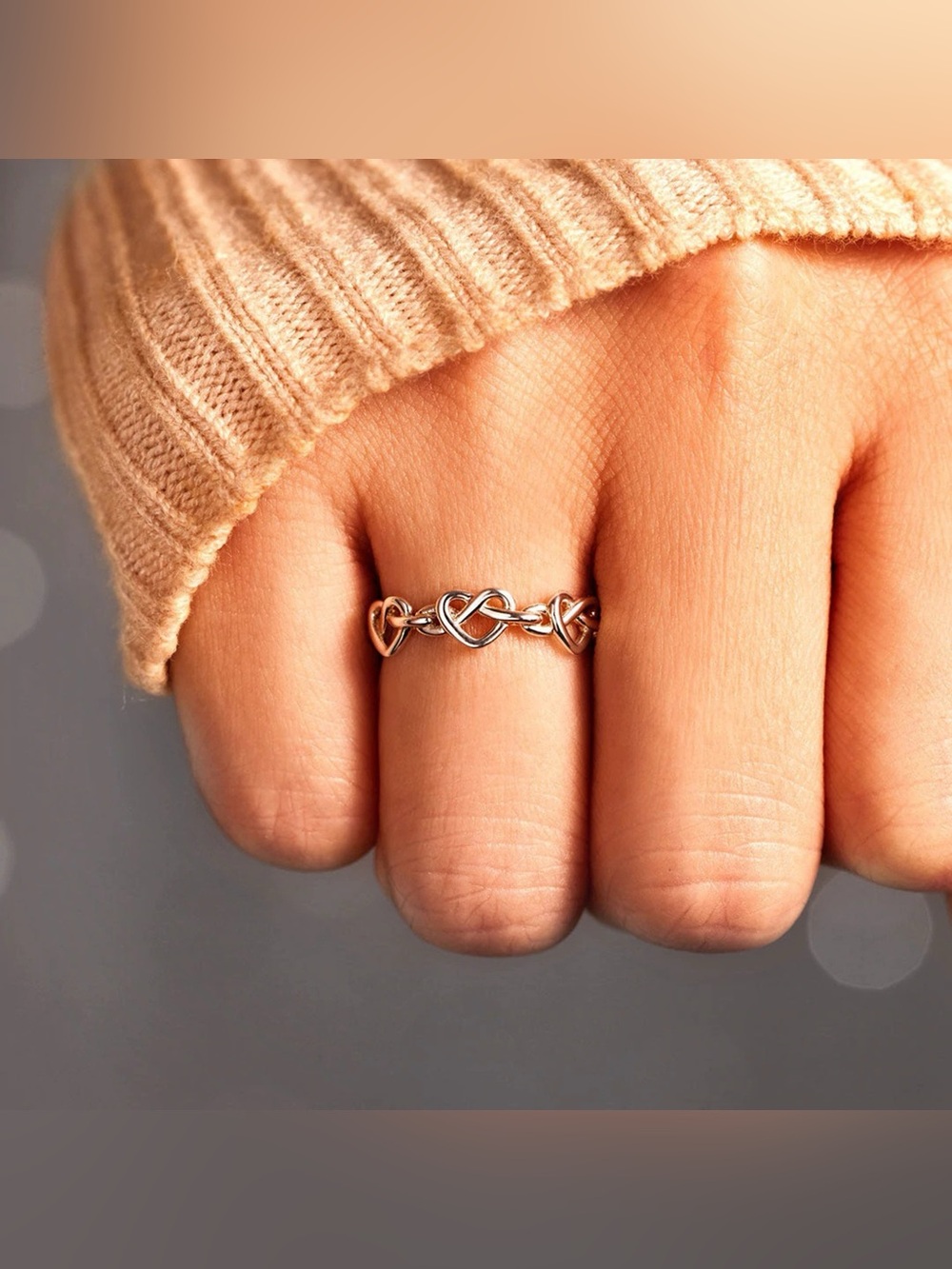 Knotted Hearts 925 Sterling Silver Open Ring